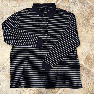LEAVING CLOSET! Lands End long sleeved- collar. XL.100% cotton. Navy w/stripes.